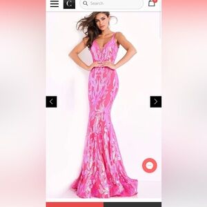 Jovani - 3263 Deep V-neck Fit and Flare Simple Prom Dress